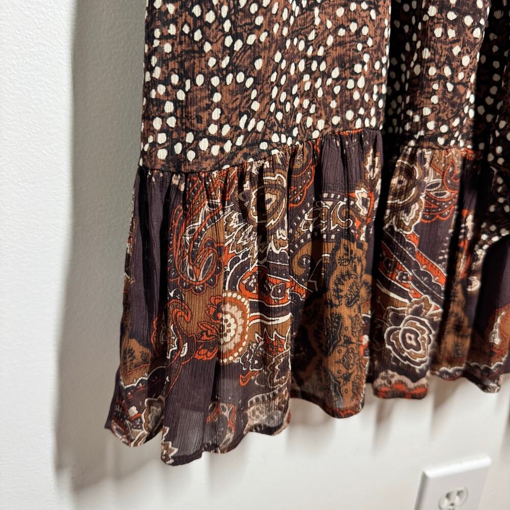 Territory Ahead Fairy Grunge Silk Blend Tiered Boho Dress Brown Flutter Sleeve 8 - Picture 9 of 9